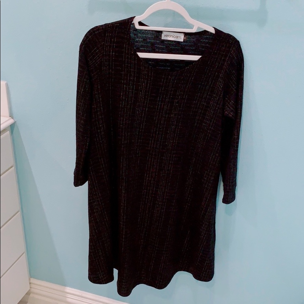 Black mini sweater dress w/ gold accents